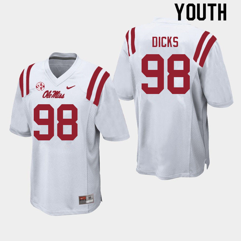 Jaden Dicks Ole Miss Rebels NCAA Youth White #98 Stitched Limited College Football Jersey KUA5458SB